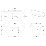 INVENA - Volně stojící vana 160 cm Astri se sifonem AN-03-160-F