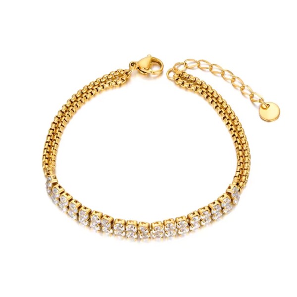 Náramek se zirkony Blanche Gold - tennis řetízek, chirurgická ocel, Zlatá 17 cm + 3 cm (prodloužení)