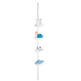MSV FREESTAND teleskopická rohová police do sprchy bez vrtání bílá / ocel/plast / 245 cm (3700281406054)