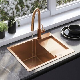 REA - Ocelový dřez Paul BRUSH COPPER bez kuchyňské baterie ZLE-06017