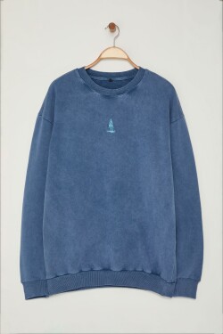 Trendyol Indigo Oversize/Wide Cut 100% Cotton Faded Effect Mystical Themed Sweatshirt