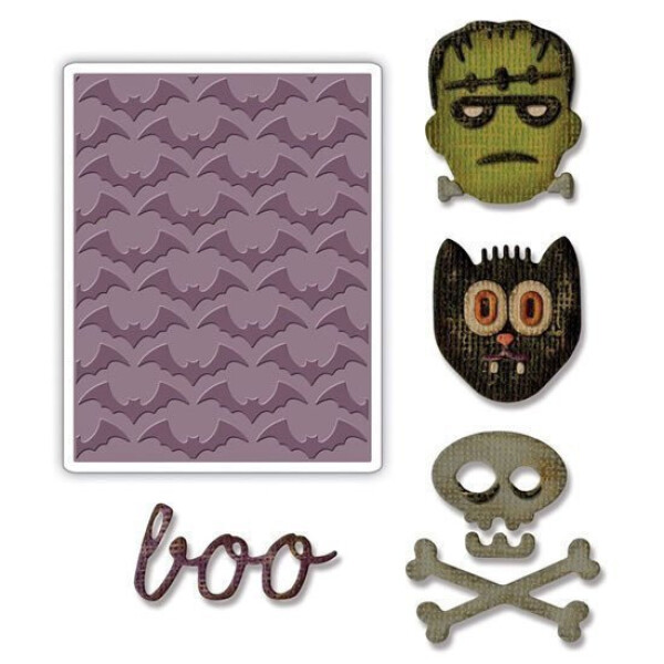 SIZZIX Thinlits vyřezávací kovové šablony - Haloween 4 ks + embosovaci kapsa