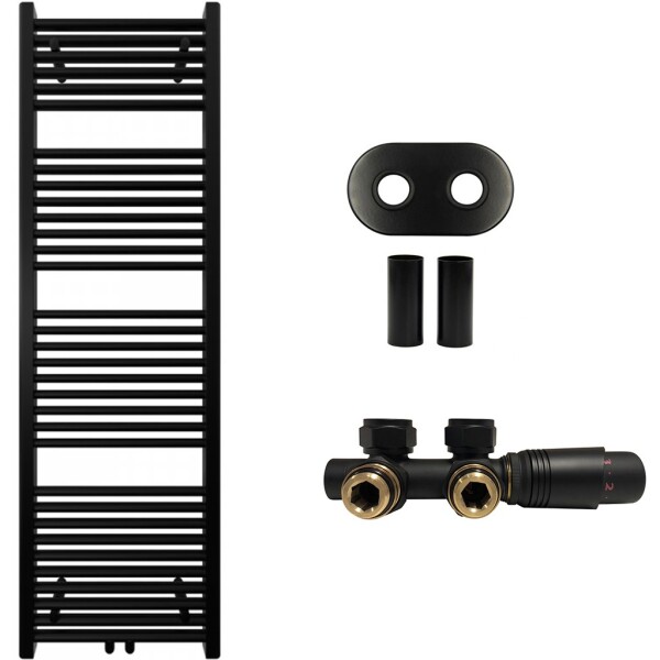 CERANO - Koupelnový radiátorový set Lincoln - ústřední vytápění - středové připojení 50 mm - 484W - černá matná - 1600x500 mm CER-663415