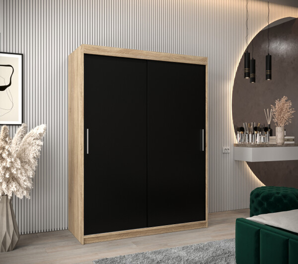 Šatní skříň Abi T0 s posuvnými dveřmi Barva korpusu: Dub Sonoma, Rozměry: 150 cm, Dveře: Černá