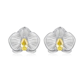 Elenys stříbrné pozlacené náušnice Orchidej 18K bílé zlato