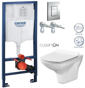Grohe Rapid SL pro závěsné WC 38528SET s chromovou deskou + WC CERSANIT CLEANON CARINA + SEDÁTKO 38772001 CA3