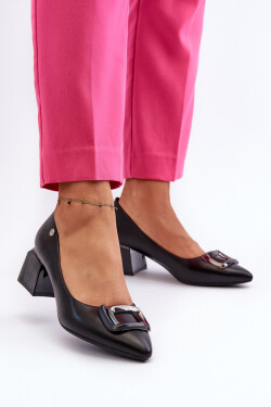 Lodičky na blokovém podpatku se zdobením, Eko kůže, Černá Sarala 37