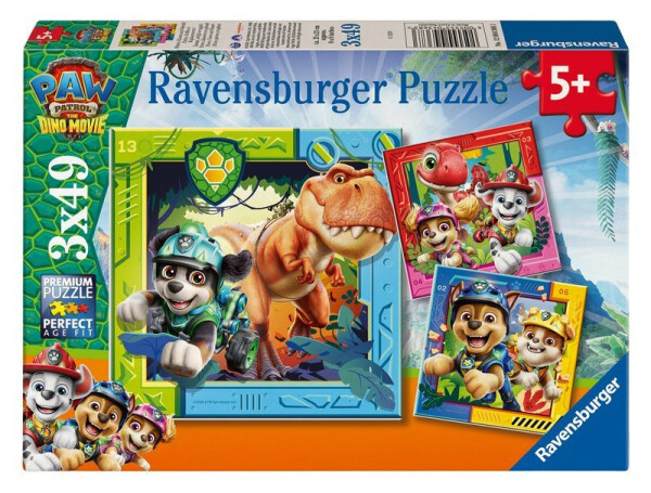 Puzzle Tlapková patrola: Dinosauří film 3x49 dílků