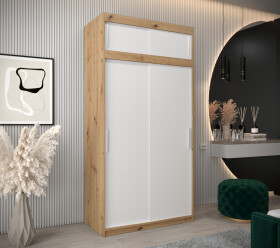 Šatní skříň Abi T0 s nástavcem Barva korpusu: Dub artisan, Rozměry: 120 cm, Dveře: Bílá