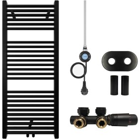 CERANO Koupelnový radiátorový set Lincoln - kombinované výtápění, wifi tyč - středové připojení 50 mm - 300W - černá matná - 1200x500 mm
