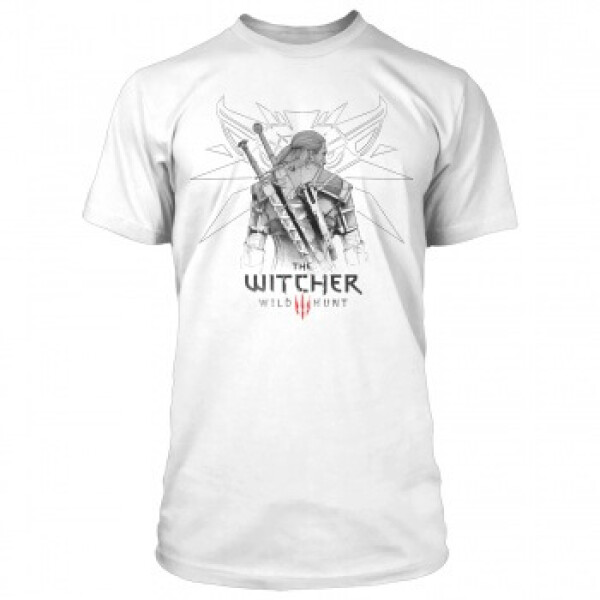 Zaklínač bílé tričko Witcher 3 Sketched Geralt Premium vel. S
