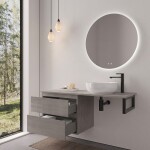 CERANO - Koupelnová skříňka Carole - betonově šedá + deska pod umyvadlo Navira Slim - 18 mm + konzole černá - 120x46x49,8 CER-606096