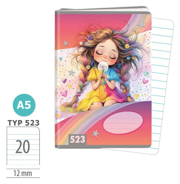 Školní sešit A5, 20 listů, typ 523 Rainbow Ella