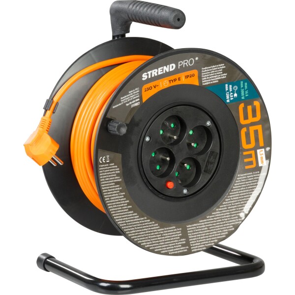 STREND PRO 213057 Prodlužovací kabel na bubnu, 35m, 4 zás., 3x1,5mm, oranžový