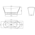 MEXEN/S - Dora volně stojící vana 170 x 75, bílá/černá, sifon a přepad měď kartáčovaná 52071707575-65