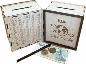 Mdeco Dřevěná pokladnička škrtací + fixa - Na Cestování