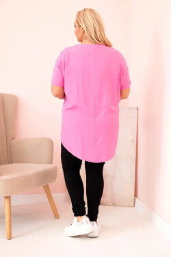 Dámská blůza Plus Size z viskózy s květinovým potiskem a nápisem růžová UNI