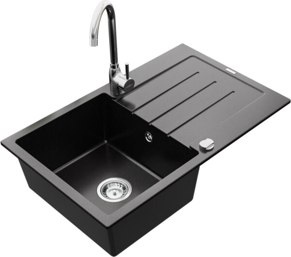 MEXEN - Bruno granitový dřez 1 s odkapávačem včetně baterie Telma, černá 6513-77-670200-00