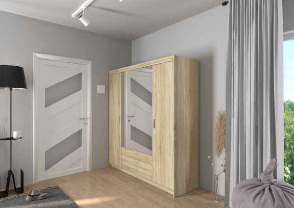 Šatní skříň Elena 4D Barva korpusu: Dub - sonoma, Varianta: Se zrcadlem