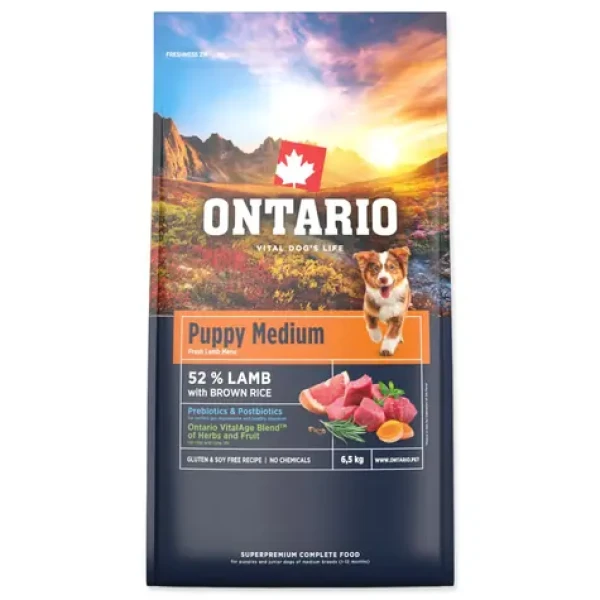 Ontario Puppy Medium Lamb Brown Rice 6.5kg / Granule pro štěňata (214-13116)