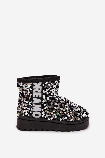 Dětské sněhule boty zateplené s flitry Černo-stříbrné ERebbica 32