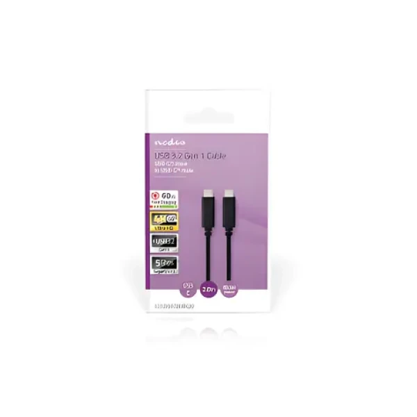 Nedis USB-C kabel 60 W 2 m / Kabel USB / USB 3.2 Gen 1 / USB-C – USB-C / 5 Gbps (CCGB64700BK20)