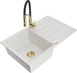 MEXEN - Bruno granitový dřez s odkapávačem včetně baterie Aster, bílá 6513-20-73450-57-G