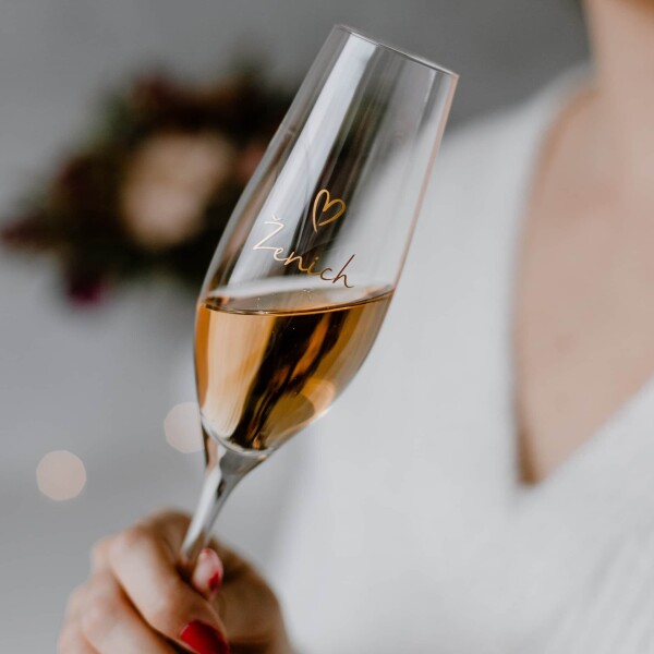 Bella Rose Sklenice na sekt Ženich, zlatá barva, čirá barva, sklo, 250 ml