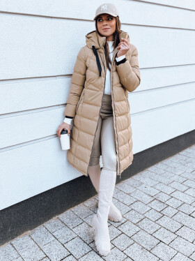 Dámská prošívaná zimní bunda s kapucí MENSI tmavě béžová FashionStreet TY3970 XL