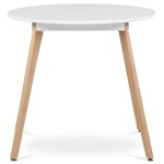 Stůl jídelní, 80x80x74 cm, MDF - bílý matný lak, kovová kostrukce, dřevěné nohy