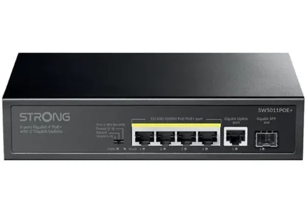 STRONG SW5011POE+ / Switch / 5x GbE RJ-45 / PoE+ 802.3af/at / 1x 1Gb SFP / 12Gbps (SW5011POE+)