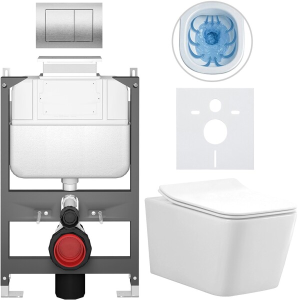 CERANO - Kompletní WC set Basic/Forte - bílá lesklá - WC tlačítko Maxio/Stříbrná - ovládání shora - předstěnová instalace - 51x36 CER-8050BD86130