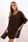 Dámské šaty Plus Size vlněné s výstřihem do V hnědá UNI