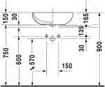 DURAVIT - Bathroom_Foster Umyvadlo na desku 495x350 mm, s přepadem, bez otvoru pro baterii, bílá 0335500000