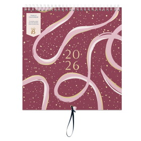 Busy B Rodinný nástěnný kalendář Burgundy Ribbon 2026, červená barva, papír