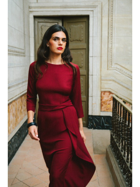 Šaty s volánkem S425 bordó - Stylove L