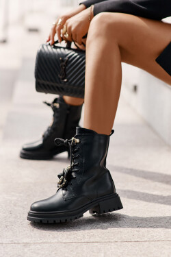 Ekokožené Boty Worker Dámské S Připínáky Černé Rianael 38