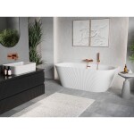 MEXEN/S - Oris volně stojící vana nástěnná reliéf 150 x 75, bílá, sifon a přepad růžové zlato 52871507500-60