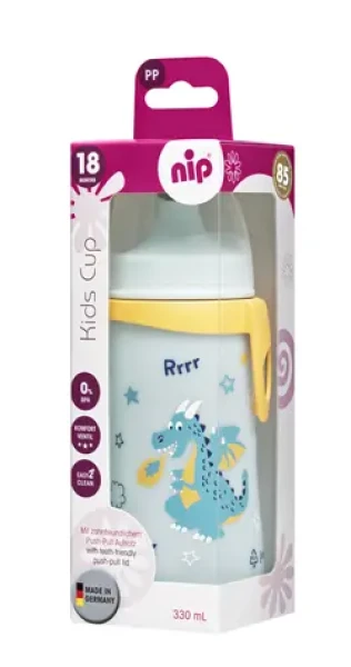 NIP Kids cup láhev s pítkem PP 330ml modrá / od 18 měsíců (NIP35051)