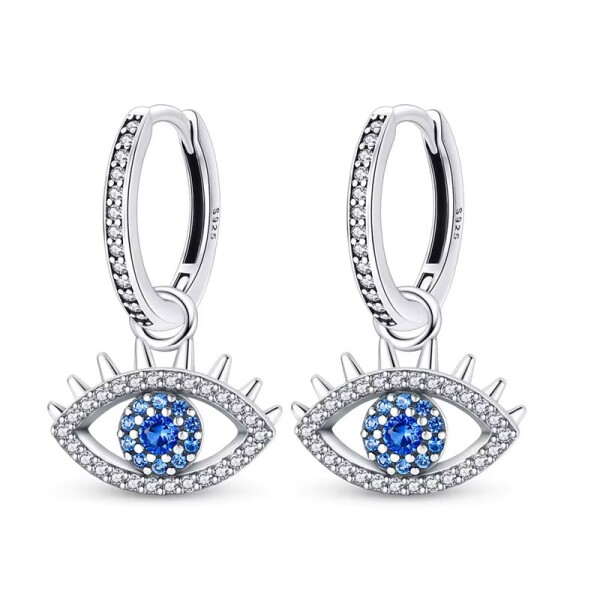 Stříbrné náušnice s motivem Evil Eye - stříbro 925/1000, Modrá