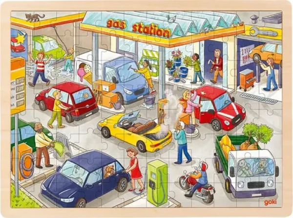 GOKI Dřevěné puzzle Čerpací stanice