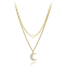 Ocelový náhrdelník Anna Gold - chirurgická ocel, půlměsíc, hvězda, Zlatá 40 cm + 5 cm (prodloužení)