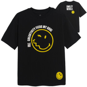 Bavlněné tričko s krátkým rukávem Smiley World- černé - 146 BLACK