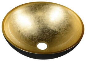SAPHO - MURANO BLACK-GOLD skleněné umyvadlo na desku, průměr 40cm, černá/zlatá AL5318-77