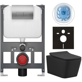 CERANO - Kompletní WC set Basic/Forte - černá matná - WC tlačítko Modulo/Stříbrná - závěsné - nízký modul - předstěnová instalace - 51x36 CER-8050BD86419