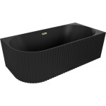 MEXEN/S - Gia volně stojící rohová vana reliéf pravá 150 x 75, černá mat, sifon a přepad zlatá 52701507571P-50