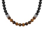 Pánský korálkový náhrdelník Marco - 8 mm tygří oko a onyx, Hnědá 50 cm