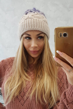 Fleecová čepice Alice K248 béžová+fialová UNI