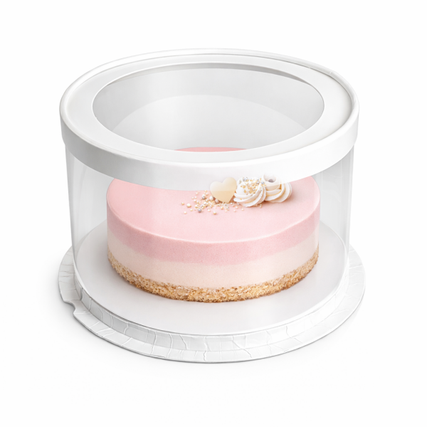 Cake star dortový box bílý kulatý s průhledným víkem 22,5x16cm