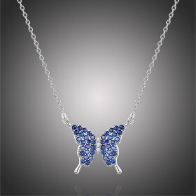 Náhrdelník se zirkony Martina - motýl, Stříbrná 44 cm